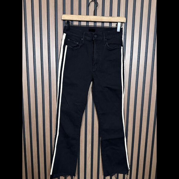 Mother Jeans 26 Womens Black Insider Crop Step Fray Side Stripe Denim Stretch - Picture 1 of 12